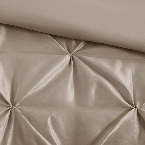 HomeRoots Set of Seven Taupe Queen Bedding Ensemble - Luxurious Comforter & Shams with Ring Stitch Design 679876