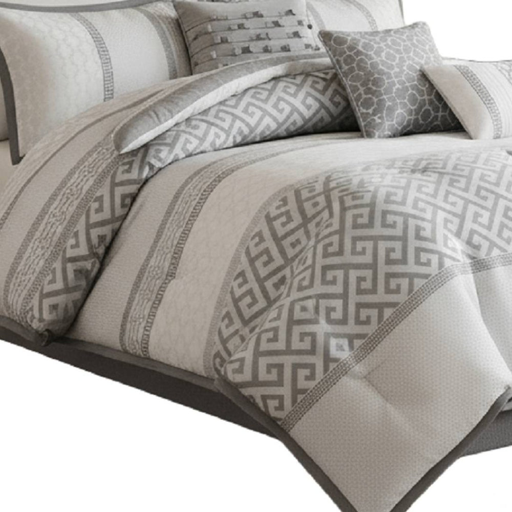 HomeRoots Set of Seven Elegant Gray and Ivory Striped King Bedding Set for Ultimate Summer Comfort and Style 679877