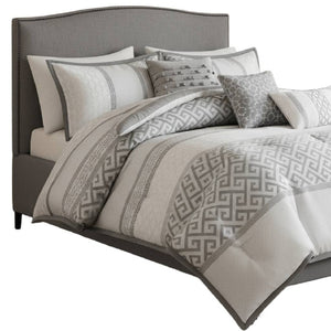 HomeRoots Set of Seven Elegant Gray and Ivory Striped King Bedding Set for Ultimate Summer Comfort and Style 679877