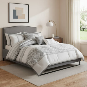 HomeRoots Set of Seven Elegant Gray and Ivory Striped King Bedding Set for Ultimate Summer Comfort and Style 679877