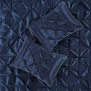 HomeRoots Set of Seven Navy Blue Luxurious Ring Stitch Polyester Bedding Ensemble for Cozy Bedroom Style 679878