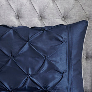 HomeRoots Set of Seven Navy Blue Luxurious Ring Stitch Polyester Bedding Ensemble for Cozy Bedroom Style 679878