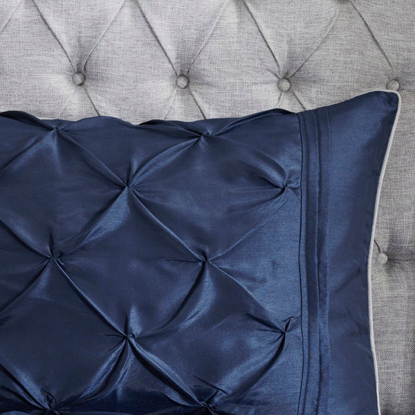 HomeRoots Set of Seven Navy Blue Luxurious Ring Stitch Polyester Bedding Ensemble for Cozy Bedroom Style 679878