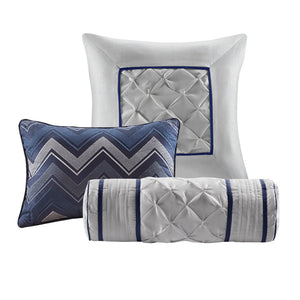 HomeRoots Set of Seven Navy Blue Luxurious Ring Stitch Polyester Bedding Ensemble for Cozy Bedroom Style 679878