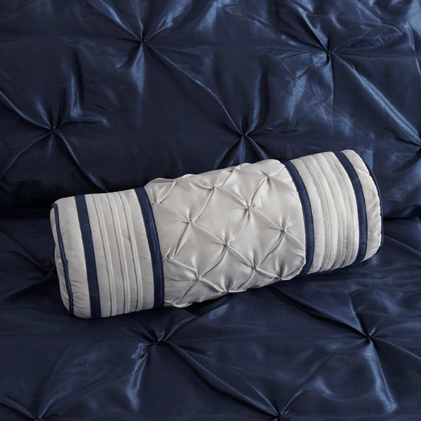 HomeRoots Set of Seven Navy Blue Luxurious Ring Stitch Polyester Bedding Ensemble for Cozy Bedroom Style 679878