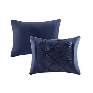 HomeRoots Set of Seven Navy Blue Luxurious Ring Stitch Polyester Bedding Ensemble for Cozy Bedroom Style 679878