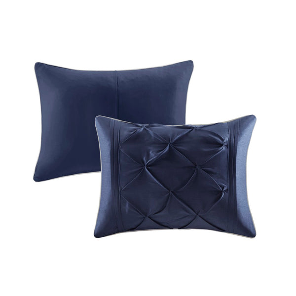 HomeRoots Set of Seven Navy Blue Luxurious Ring Stitch Polyester Bedding Ensemble for Cozy Bedroom Style 679878