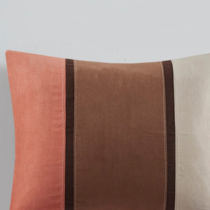 HomeRoots Set of Seven Coral & Brown Striped King Comforter Set - Soft Polyester, Plush Fill, Mid-Century Style 679879