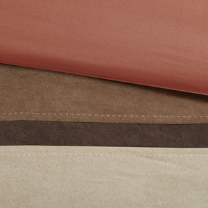 HomeRoots Set of Seven Coral & Brown Striped King Comforter Set - Soft Polyester, Plush Fill, Mid-Century Style 679879