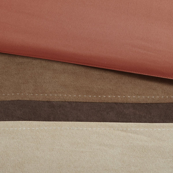 HomeRoots Set of Seven Coral & Brown Striped King Comforter Set - Soft Polyester, Plush Fill, Mid-Century Style 679879