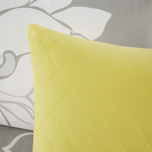 HomeRoots Set of Seven Gray and Yellow Floral Queen Bedding Ensemble with Ring Stitch Design for Modern Comfort 679880