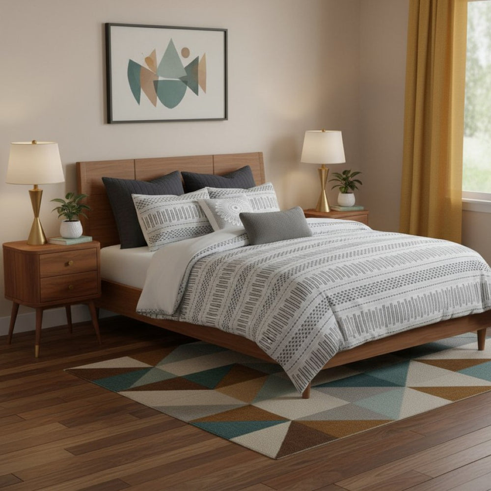 HomeRoots Set of Three Elegant Gray & Ivory Striped Queen Comforter and Shams for Timeless Bedroom Style 679881