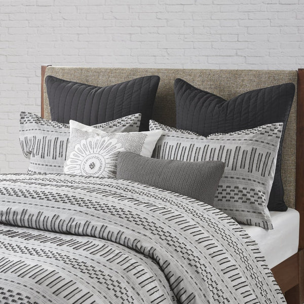HomeRoots Set of Three Elegant Gray & Ivory Striped Queen Comforter and Shams for Timeless Bedroom Style 679881