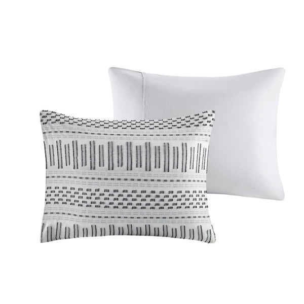 HomeRoots Set of Three Elegant Gray & Ivory Striped Queen Comforter and Shams for Timeless Bedroom Style 679881