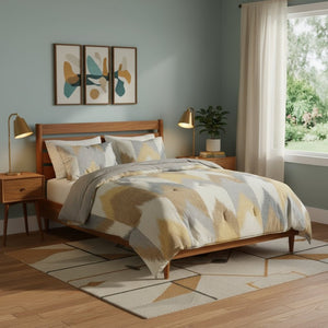 HomeRoots Set of Three Gray and Ivory Mid-Century Ring Stitch Polyester Comforter & Shams for Queen Beds 679882
