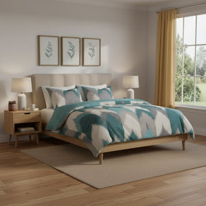 HomeRoots Set of Three Aqua and White Ring Stitch Bedding Collection – Luxurious Comforter & Shams Set 679884