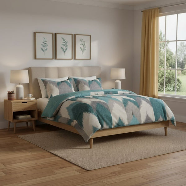 HomeRoots Set of Three Aqua and White Ring Stitch Bedding Collection – Luxurious Comforter & Shams Set 679884
