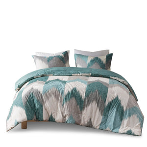 HomeRoots Set of Three Aqua and White Ring Stitch Bedding Collection – Luxurious Comforter & Shams Set 679884