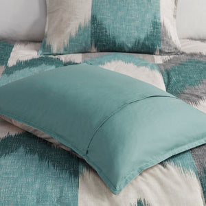 HomeRoots Set of Three Aqua and White Ring Stitch Bedding Collection – Luxurious Comforter & Shams Set 679884