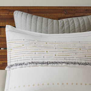 HomeRoots Set of Three Elegant Off-White and Gray Striped King Shams & Comforter for Modern Bedrooms 679885