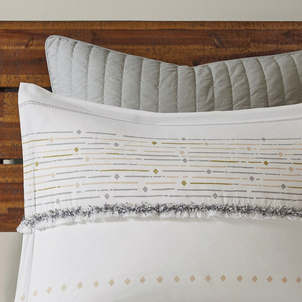 HomeRoots Set of Three Elegant Off-White and Gray Striped King Shams & Comforter for Modern Bedrooms 679885