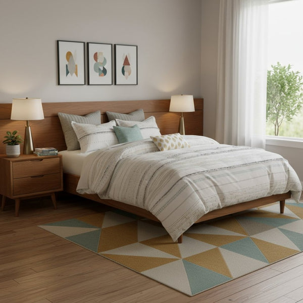 HomeRoots Set of Three Elegant Off-White and Gray Striped King Shams & Comforter for Modern Bedrooms 679885