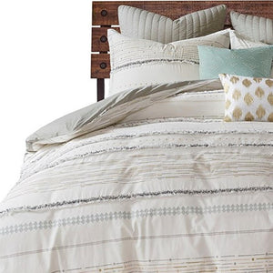 HomeRoots Set of Three Elegant Off-White and Gray Striped King Shams & Comforter for Modern Bedrooms 679885