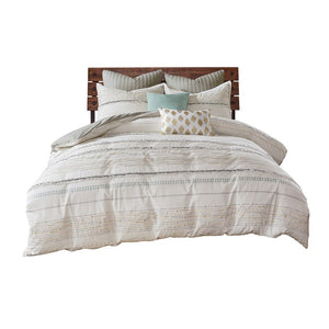 HomeRoots Set of Three Elegant Off-White and Gray Striped King Shams & Comforter for Modern Bedrooms 679885