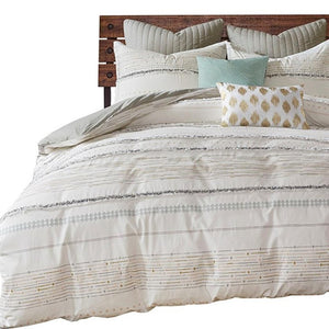 HomeRoots Set of Three Elegant Off-White and Gray Striped King Shams & Comforter for Modern Bedrooms 679885