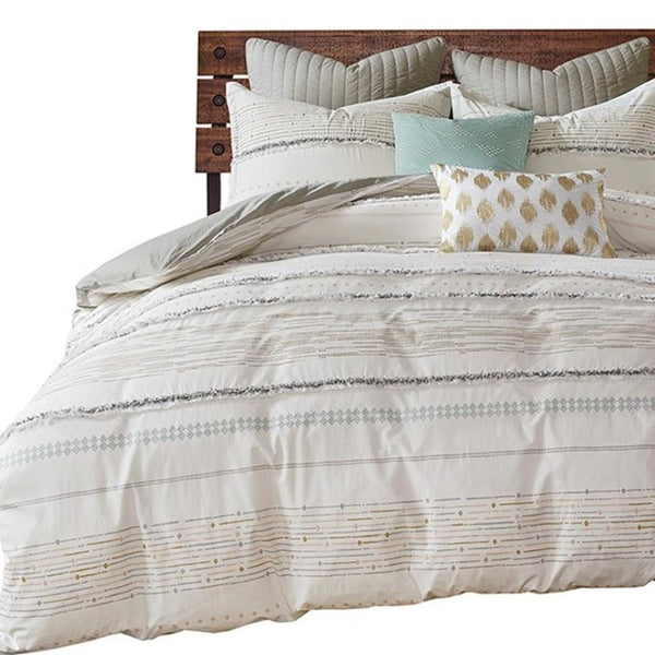 HomeRoots Set of Three Elegant Off-White and Gray Striped King Shams & Comforter for Modern Bedrooms 679885
