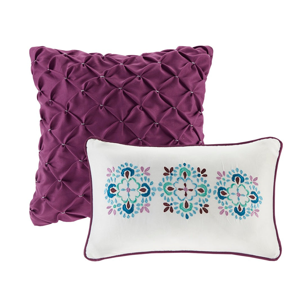 HomeRoots Set of Five Elegant Purple and Ivory Striped Queen Bedding with Ring-Stitch Comforter & Shams 679886