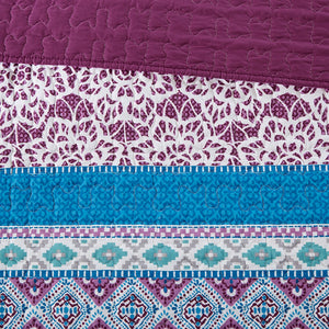HomeRoots Set of Five Elegant Purple and Ivory Striped Queen Bedding with Ring-Stitch Comforter & Shams 679886