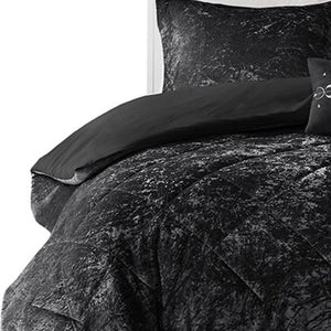 HomeRoots Set of Three Black Twin Ring Stitch Bedding Set – Modern Comforter and Shams for Stylish Rooms 679888