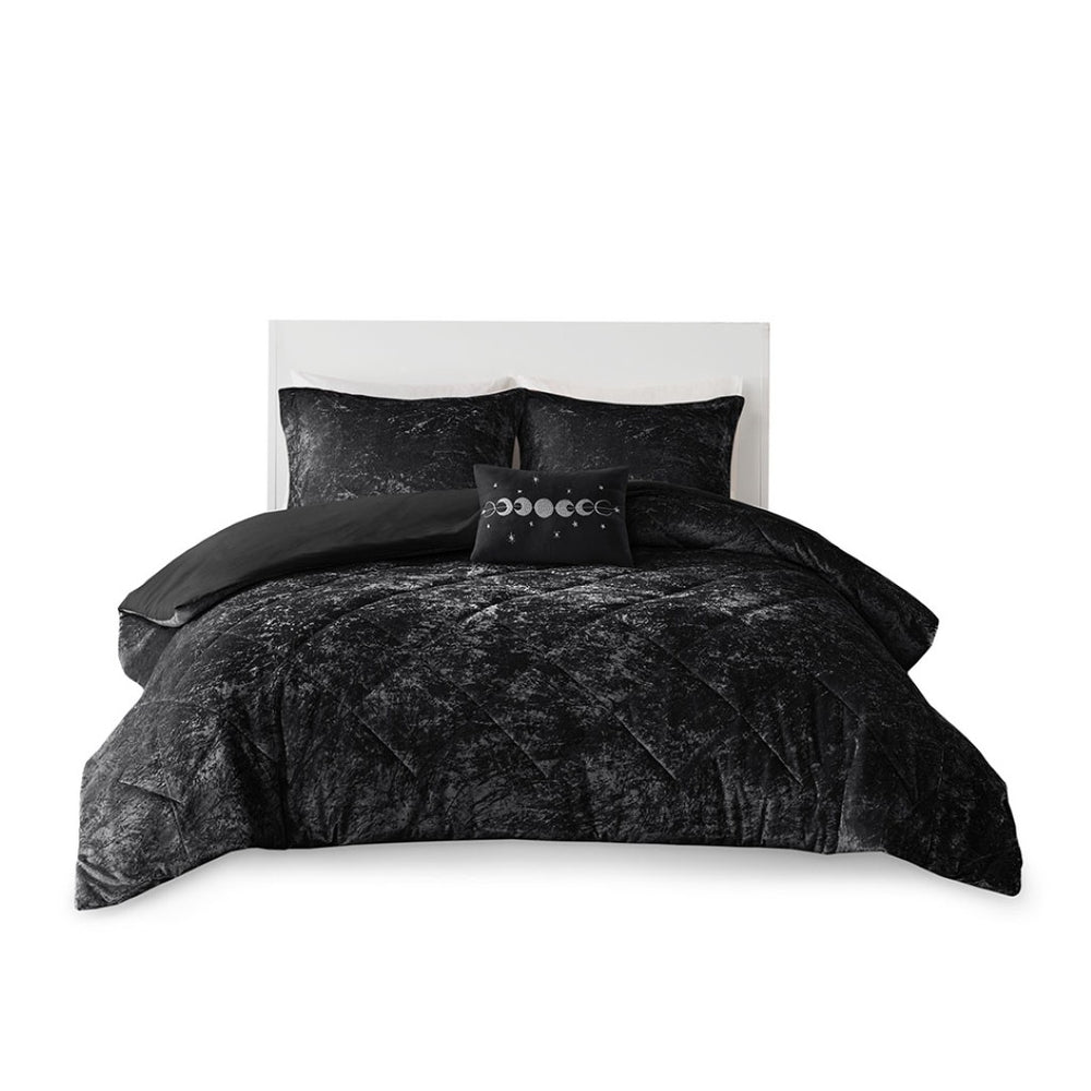 HomeRoots Set of Three Black Twin Ring Stitch Bedding Set – Modern Comforter and Shams for Stylish Rooms 679888