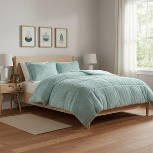 HomeRoots Set of Three Aqua King Ring Stitch Comforter & Shams - Soft, Durable, Mid-Century Bedding Set 679889