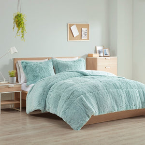 HomeRoots Set of Three Aqua King Ring Stitch Comforter & Shams - Soft, Durable, Mid-Century Bedding Set 679889