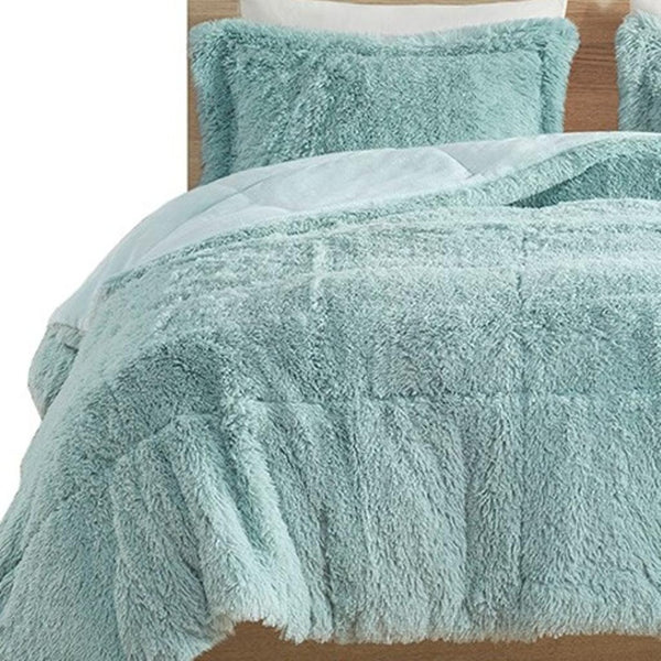 HomeRoots Set of Three Aqua King Ring Stitch Comforter & Shams - Soft, Durable, Mid-Century Bedding Set 679889