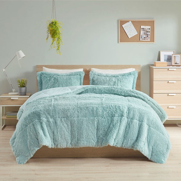 HomeRoots Set of Three Aqua King Ring Stitch Comforter & Shams - Soft, Durable, Mid-Century Bedding Set 679889