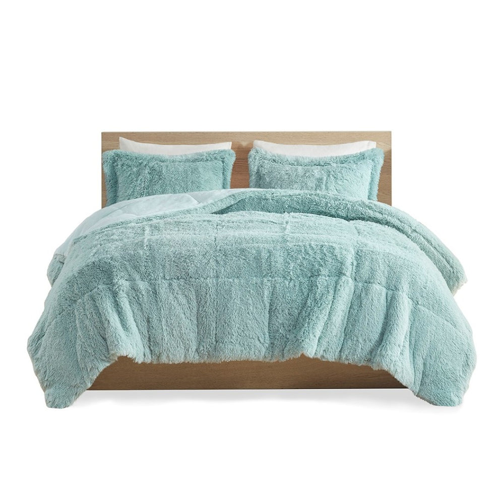 HomeRoots Set of Three Aqua King Ring Stitch Comforter & Shams - Soft, Durable, Mid-Century Bedding Set 679889
