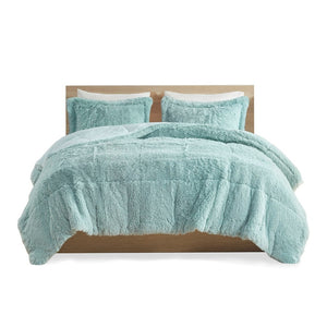 HomeRoots Set of Three Aqua King Ring Stitch Comforter & Shams - Soft, Durable, Mid-Century Bedding Set 679889
