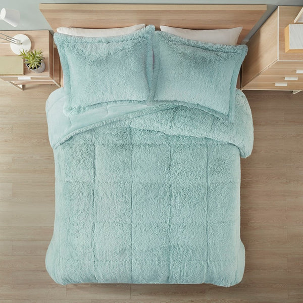 HomeRoots Set of Three Aqua King Ring Stitch Comforter & Shams - Soft, Durable, Mid-Century Bedding Set 679889