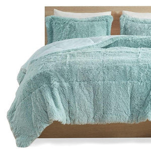HomeRoots Set of Three Aqua King Ring Stitch Comforter & Shams - Soft, Durable, Mid-Century Bedding Set 679889