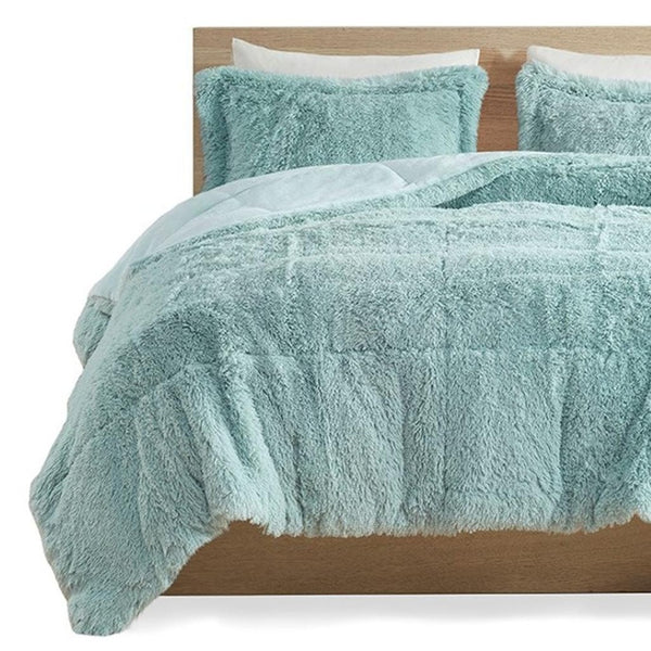 HomeRoots Set of Three Aqua King Ring Stitch Comforter & Shams - Soft, Durable, Mid-Century Bedding Set 679889