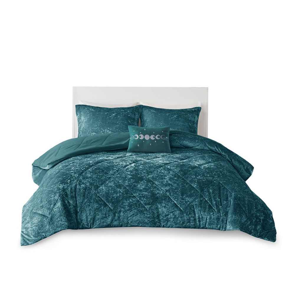 HomeRoots Set of Three Teal Blue Twin Bedding Set – Stylish Comforter & Shams for a Mid-Century Modern Look 679890