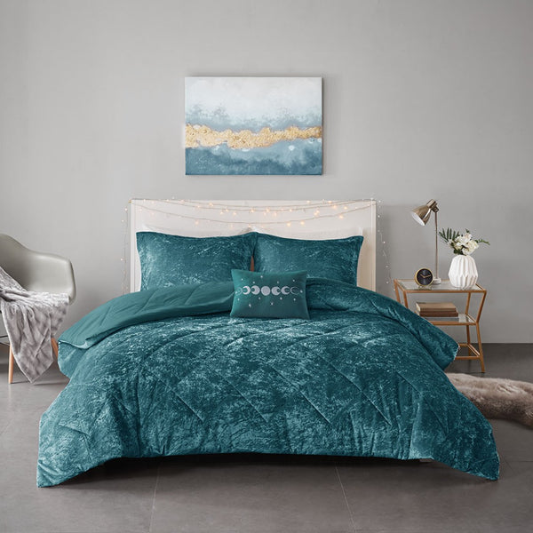 HomeRoots Set of Three Teal Blue Twin Bedding Set – Stylish Comforter & Shams for a Mid-Century Modern Look 679890