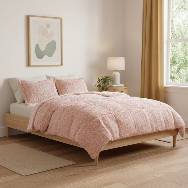 HomeRoots Set of Two Blush Twin Comforter and Sham - Soft Polyester, Ring Stitch Design, Mid-Century Charm 679891