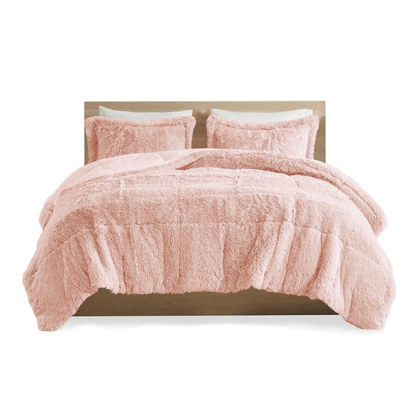 HomeRoots Set of Two Blush Twin Comforter and Sham - Soft Polyester, Ring Stitch Design, Mid-Century Charm 679891