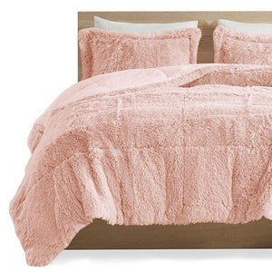 HomeRoots Set of Two Blush Twin Comforter and Sham - Soft Polyester, Ring Stitch Design, Mid-Century Charm 679891