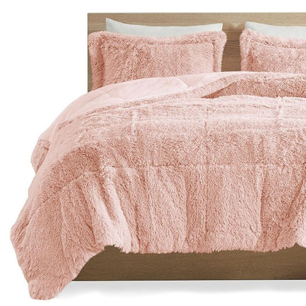 HomeRoots Set of Two Blush Twin Comforter and Sham - Soft Polyester, Ring Stitch Design, Mid-Century Charm 679891