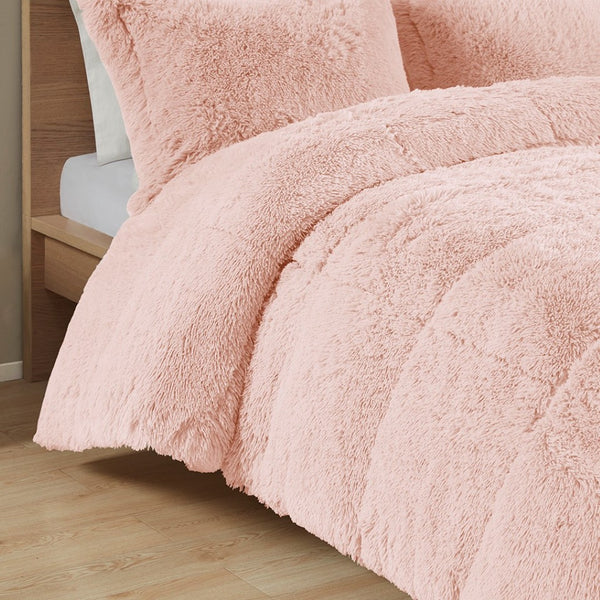 HomeRoots Set of Two Blush Twin Comforter and Sham - Soft Polyester, Ring Stitch Design, Mid-Century Charm 679891